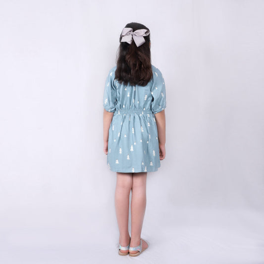 Green Full Sleeves All Over Printed Dress