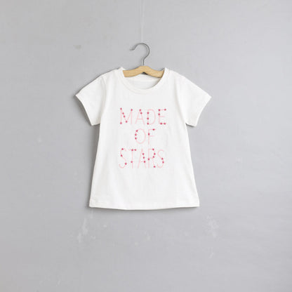 Pink Half Sleeves  Printed Top With Skirt Set