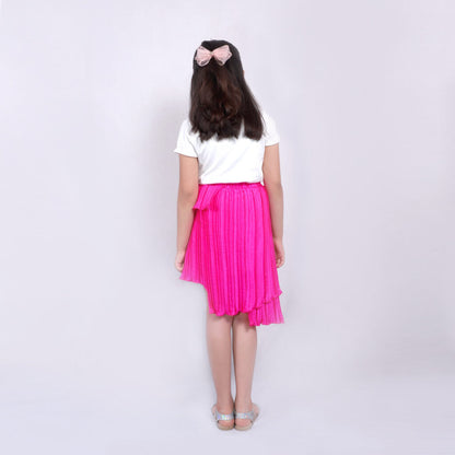 Pink Half Sleeves  Printed Top With Skirt Set