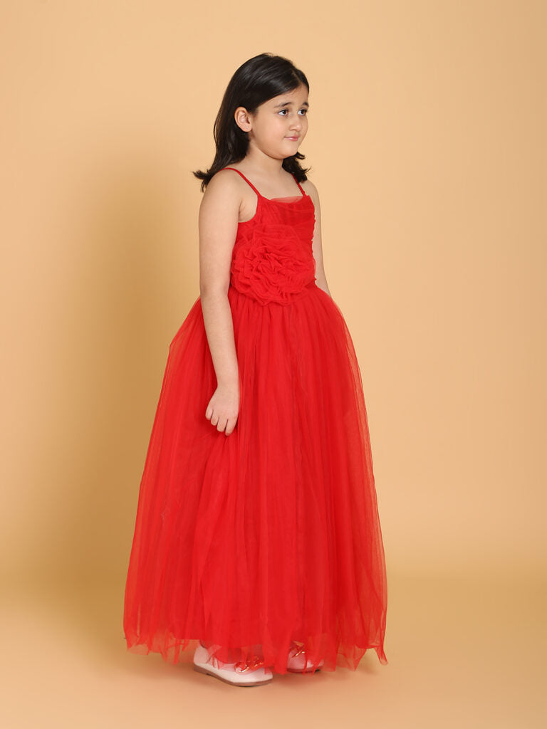 Red Net Gown With Flower