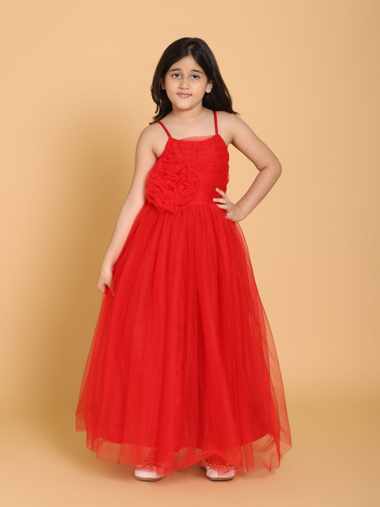 Red Net Gown With Flower