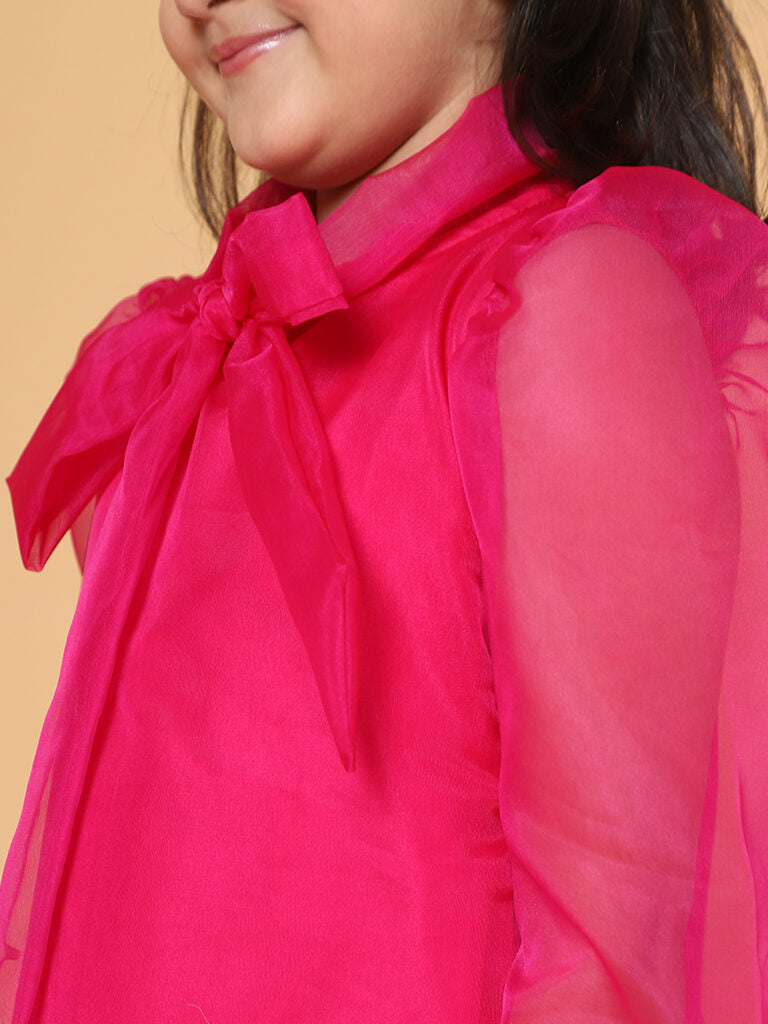 Pink Organza Dress With Bow Tie