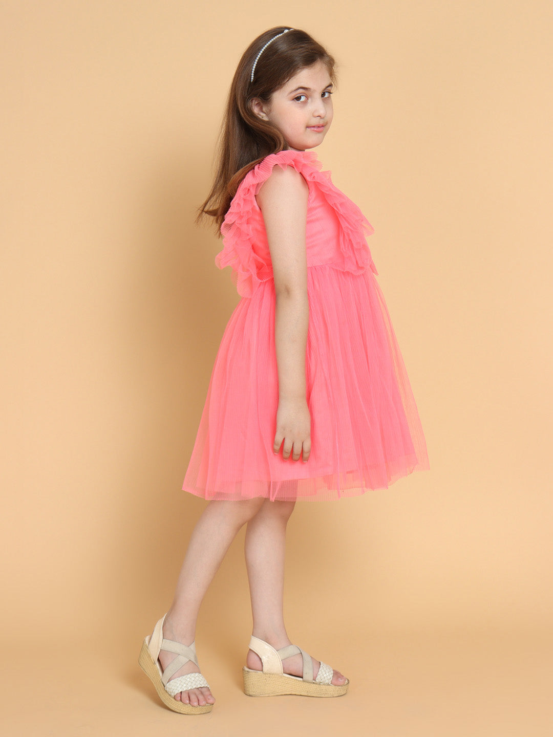 Peach-Coloured Net Dress