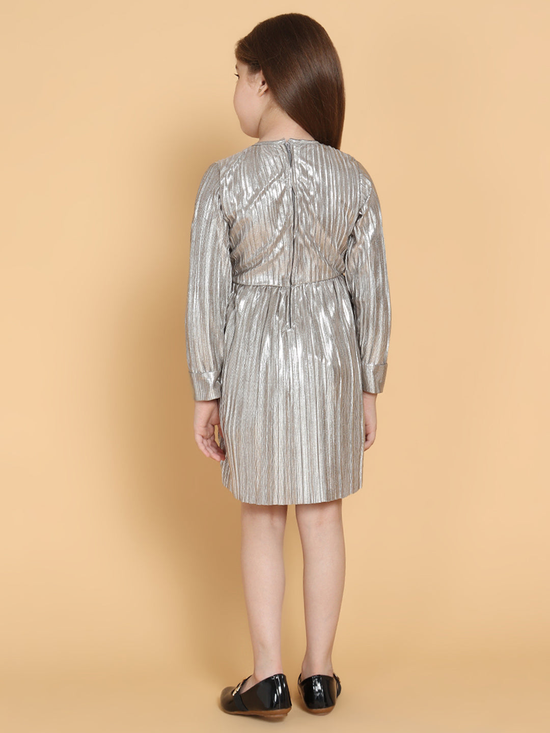 Piccolo - Metallic Pleated Long Sleeves Dress