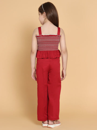 Girls Maroon Set of 2 Printed Cotton Clothing set