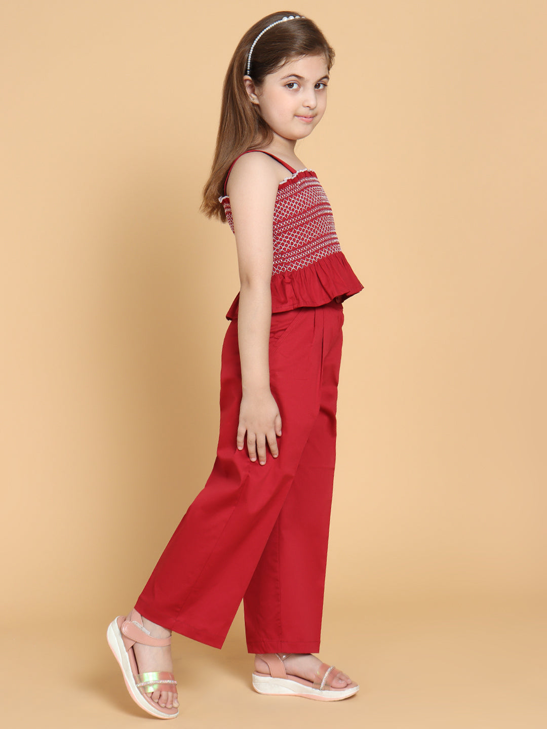 Girls Maroon Set of 2 Printed Cotton Clothing set