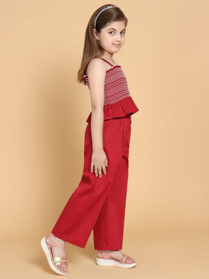 Girls Maroon Set of 2 Printed Cotton Clothing set