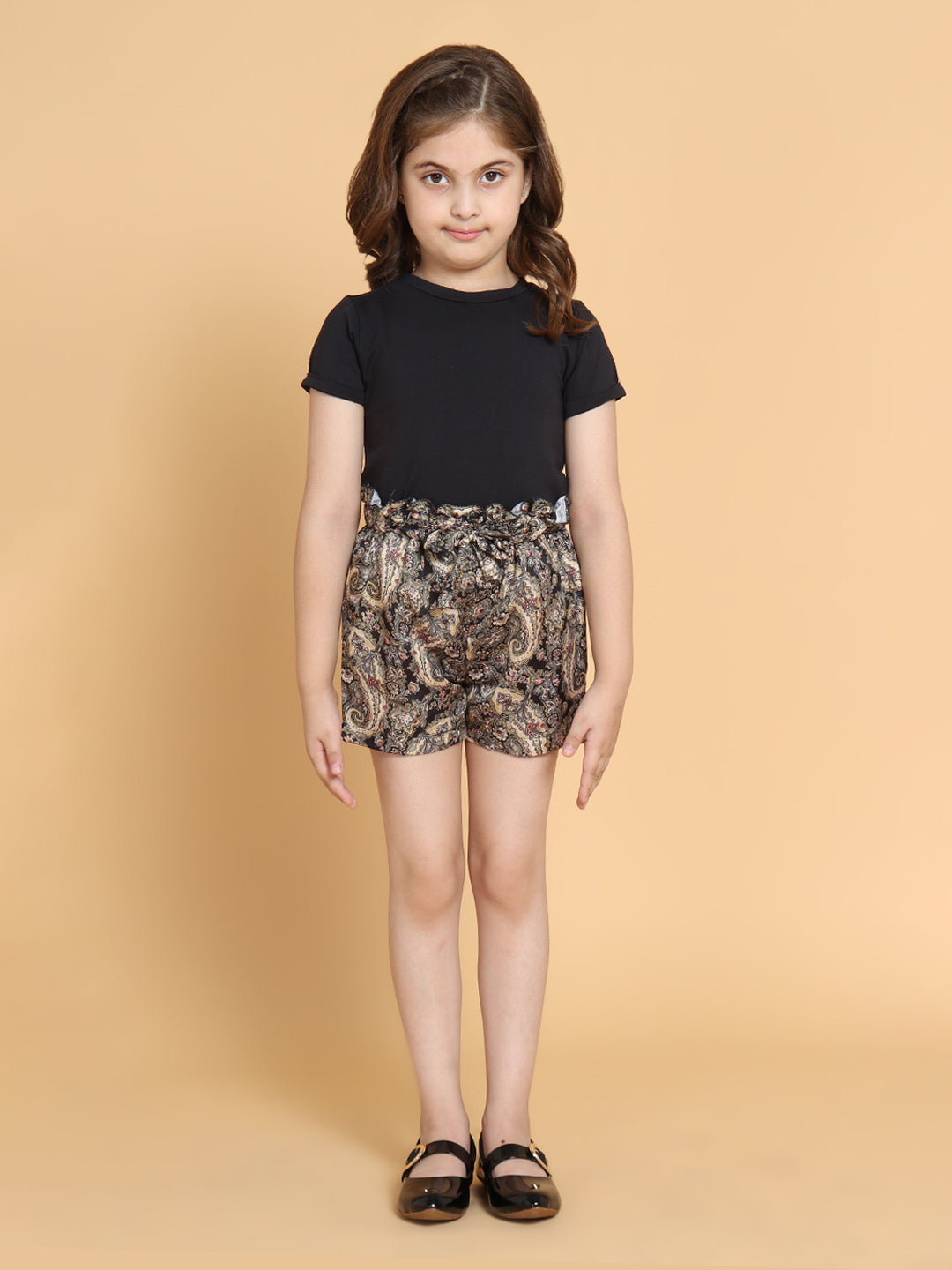 Piccolo - Satin Printed Ruffled Shorts &amp; tee Set
