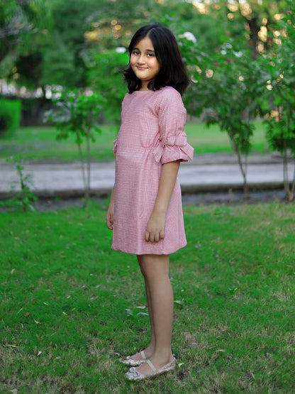 Glitter Dress with Bow Detail on Sleeves-Pink