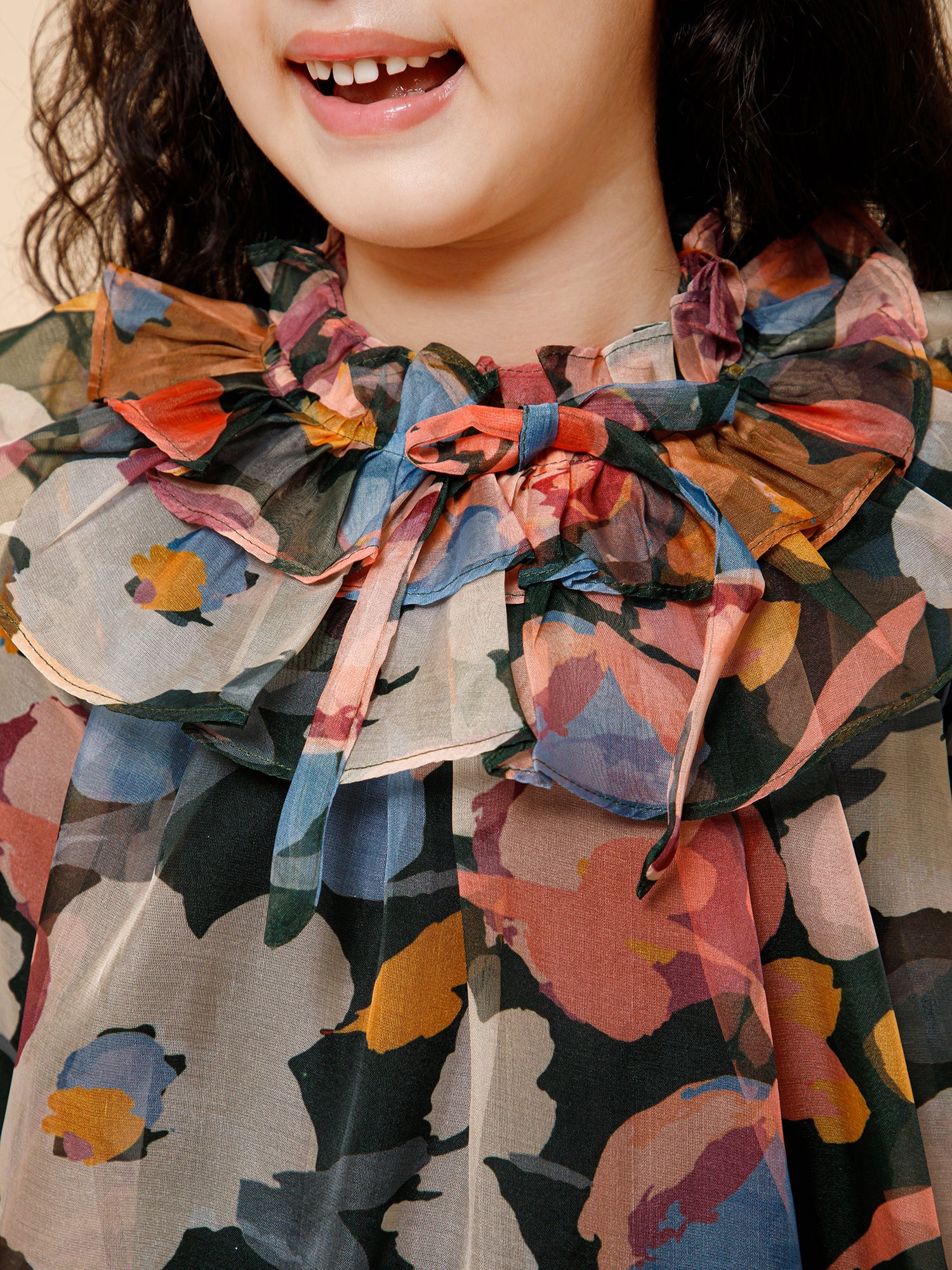 Ruffle Details High Neck Organza Dress Multi