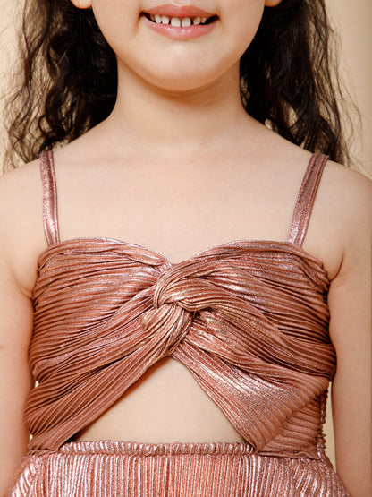 Piccolo-Twisted Front Detail, Waist Hollow Out Pleated Dress-Pink