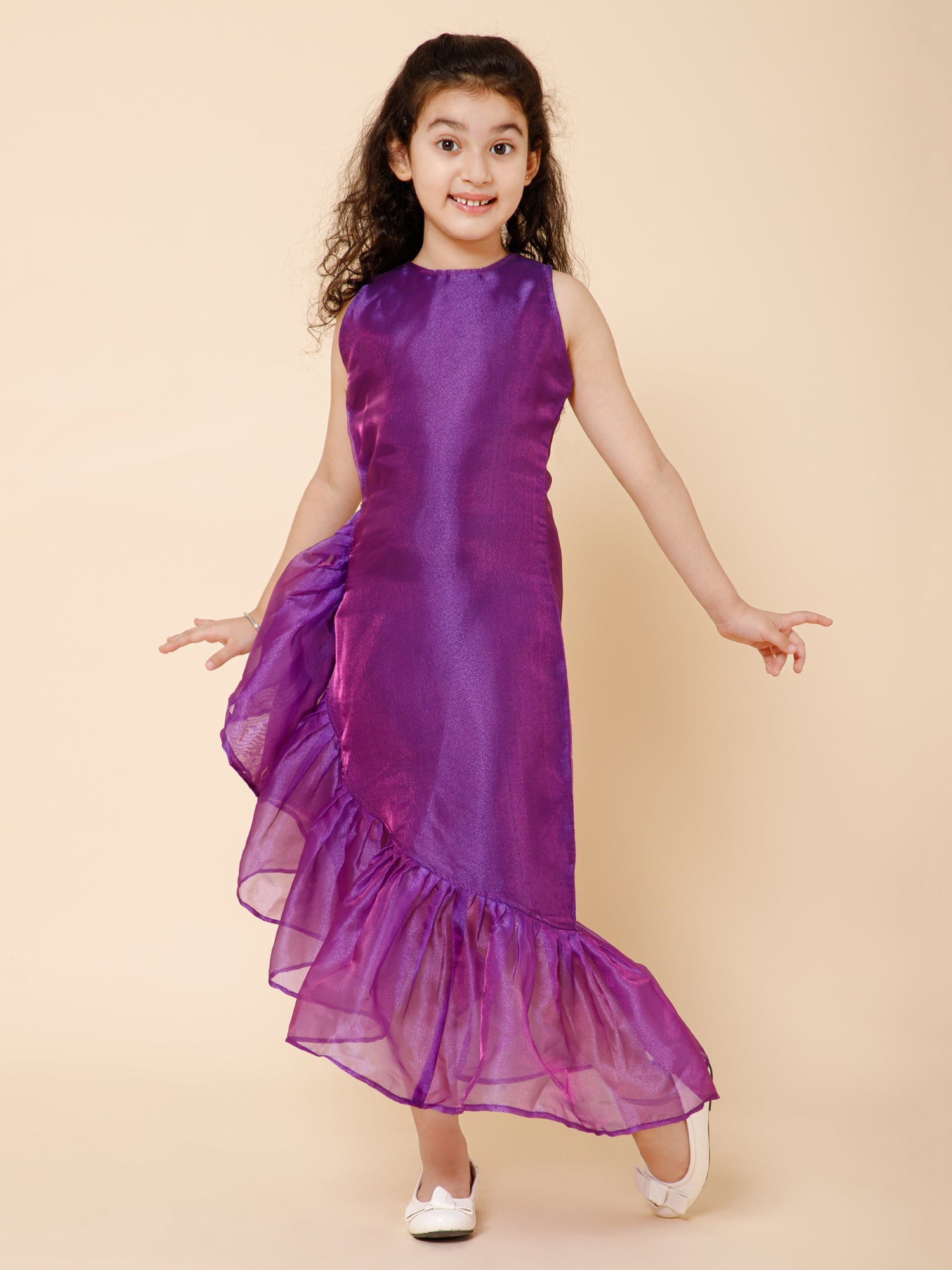 Piccolo-Ruffled Hem Long Dress-Purple