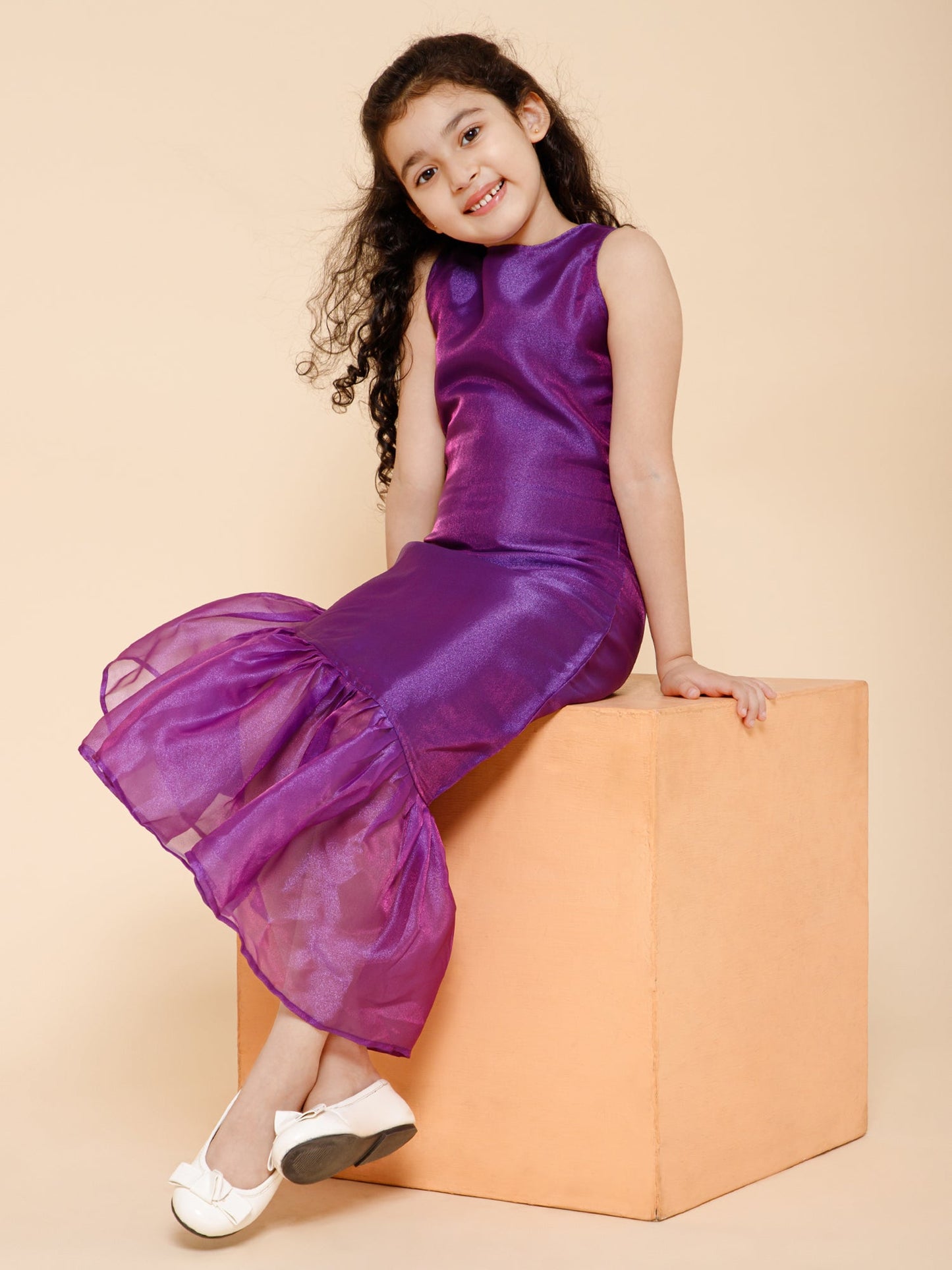 Piccolo-Ruffled Hem Long Dress-Purple