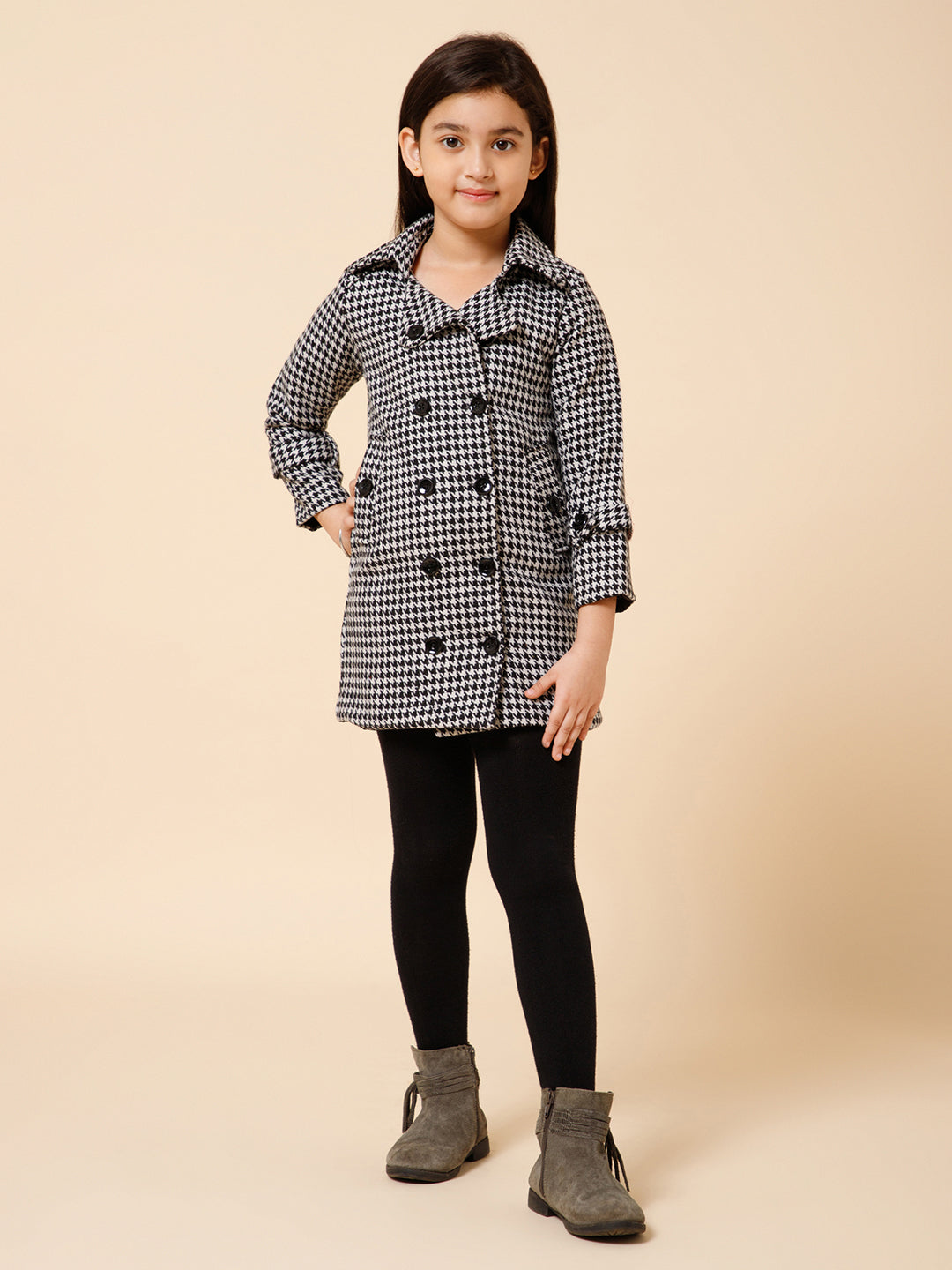 Girls Shirt Collar Woollen Dress