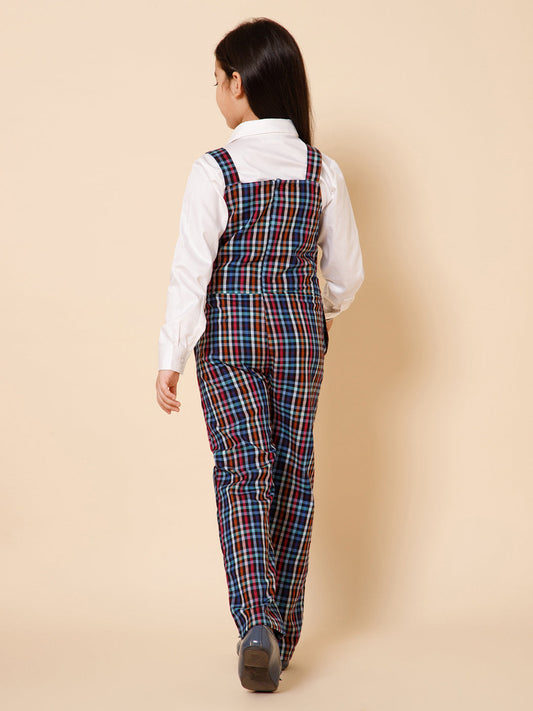 Girls Checked Pure Cotton Dungree With Shirt