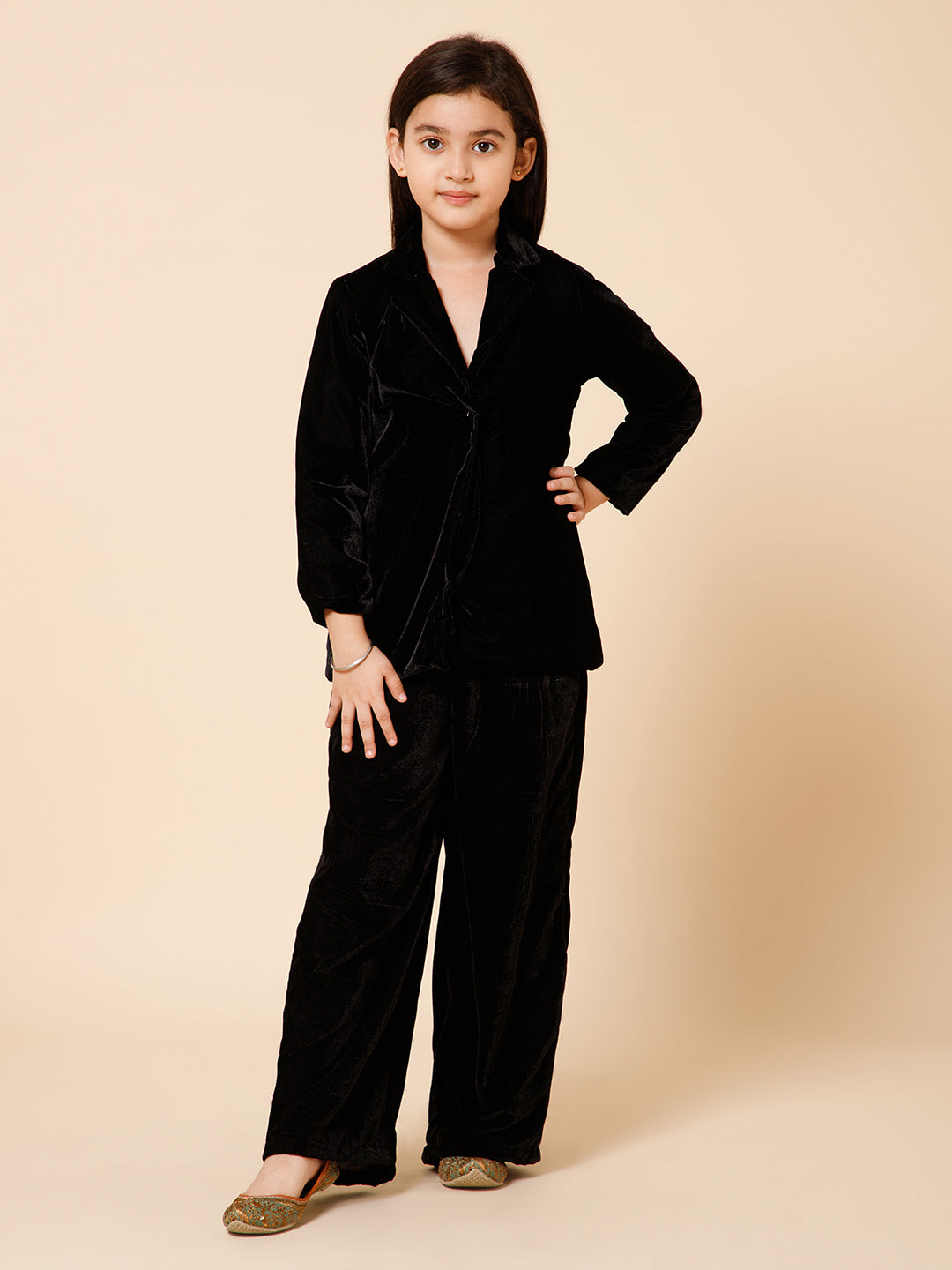 Girls Notched Lapel Collar Blazer With Trouser