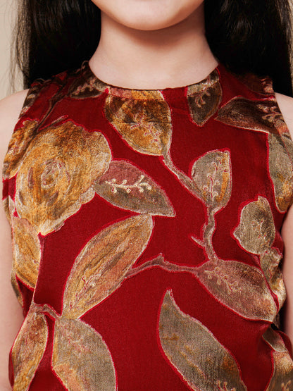 Ruffled Hem Asymmetric Long Gown-Maroon