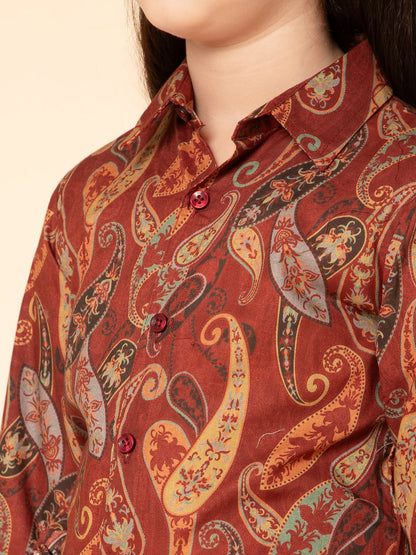 Floral Shorts and Shirt Brown