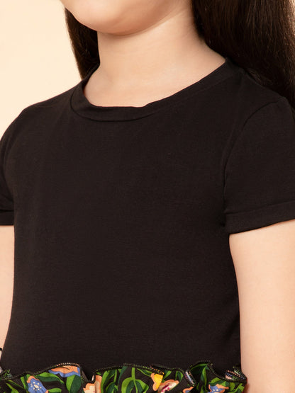 Floral Shorts and T-Shirt Black