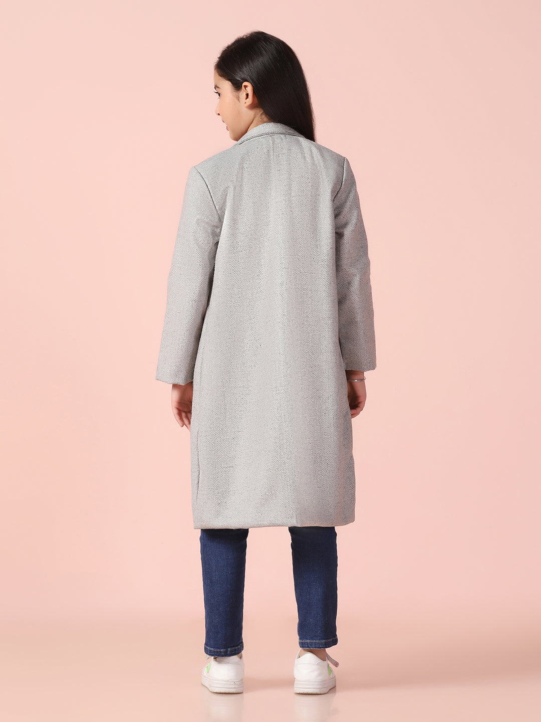 Grey Tweed Long Front Open Coat