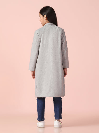 Grey Tweed Long Front Open Coat