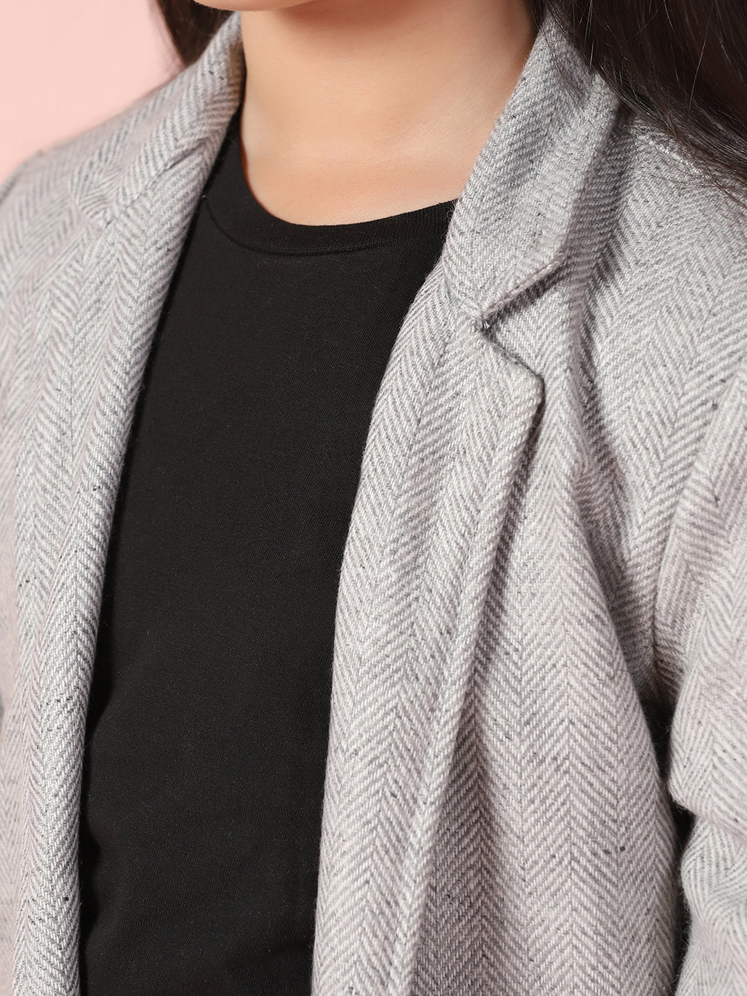 Grey Tweed Long Front Open Coat