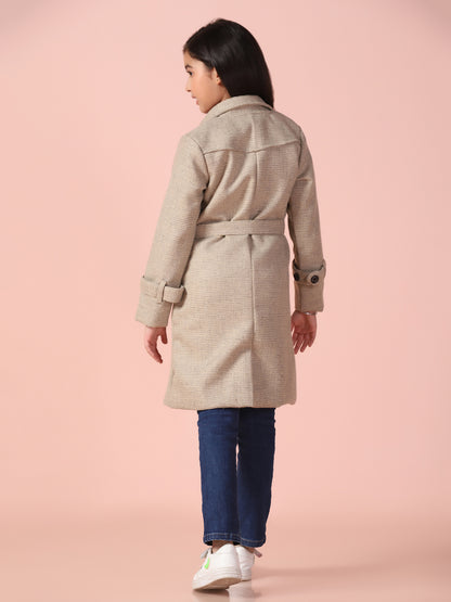 Beige Tweed Long Over Coat with Belt