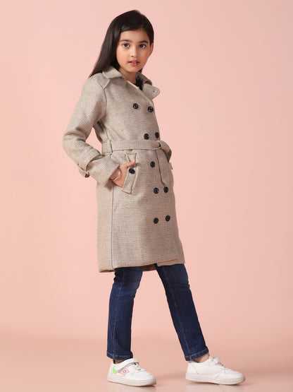 Beige Tweed Long Over Coat with Belt
