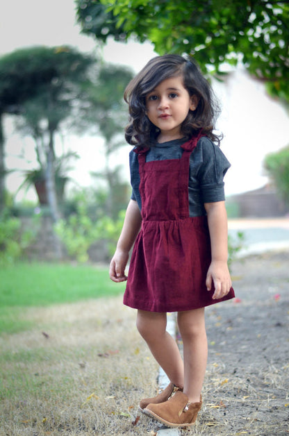 Maroon Pinafores with Top Set