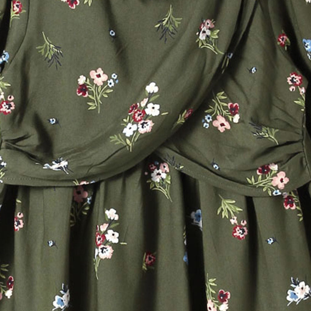 Cute Green Printed Girls Dress