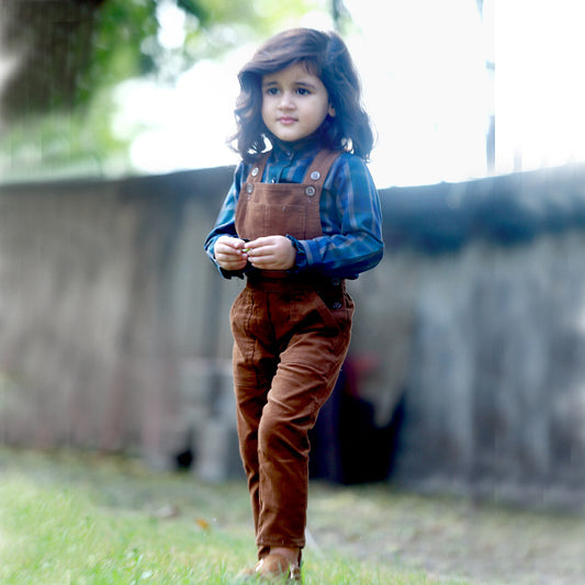 Cute Checks Shirt with Brown Dungaree
