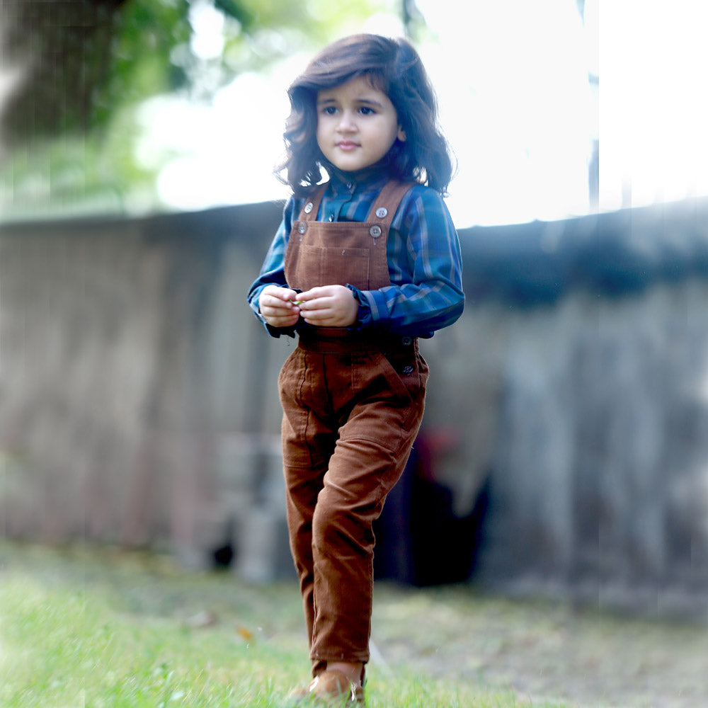 Cute Checks Shirt with Brown Dungaree