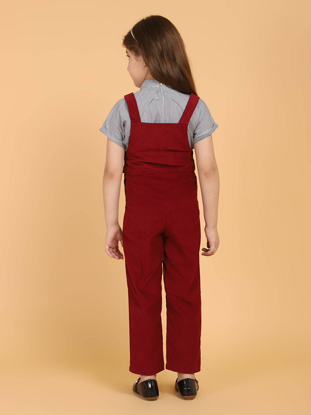 Round Neck Stripe Top and Dungaree Set – Maroon
