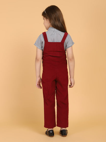 Round Neck Stripe Top and Dungaree Set – Maroon