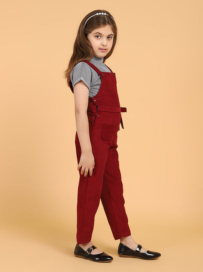 Round Neck Stripe Top and Dungaree Set – Maroon
