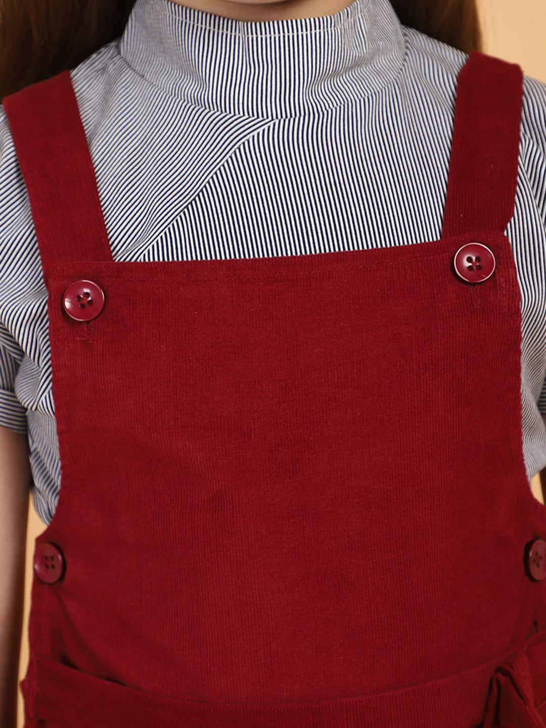 Round Neck Stripe Top and Dungaree Set – Maroon