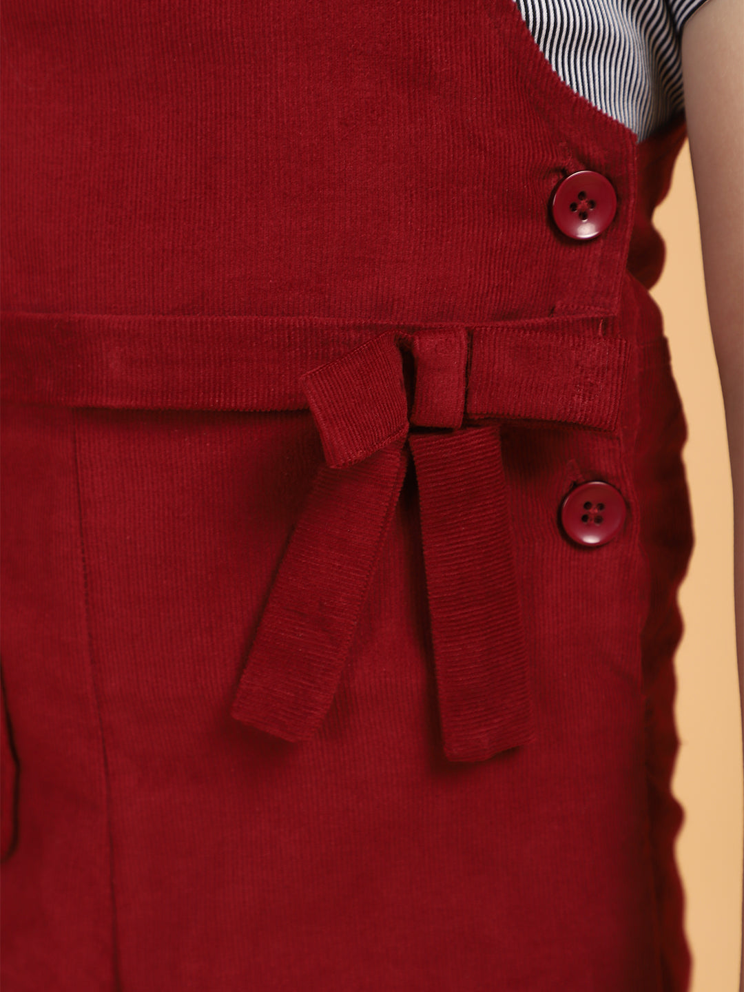 Round Neck Stripe Top and Dungaree Set – Maroon