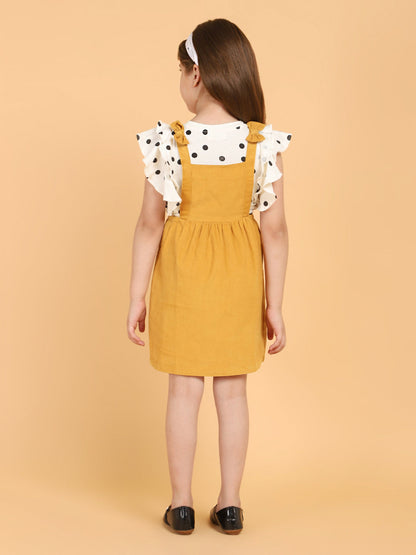 Polka Dot Printed Top with Pinafores - Multi