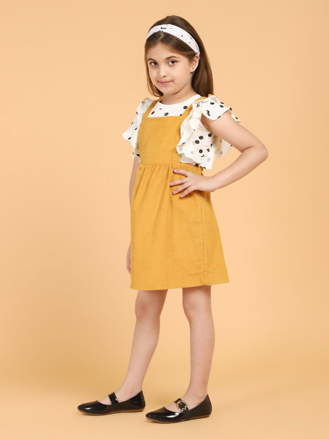 Polka Dot Printed Top with Pinafores - Multi