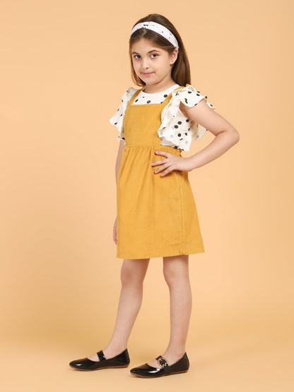 Polka Dot Printed Top with Pinafores - Multi