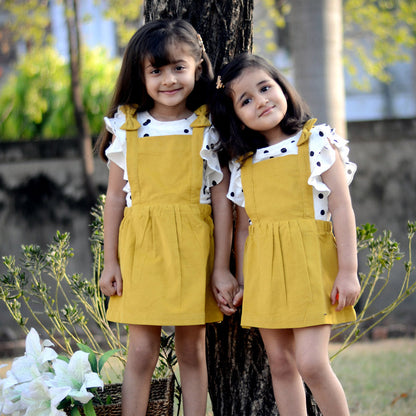 Polka Dot Printed Top with Pinafores - Multi