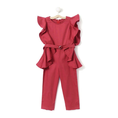 Red Belt Style Sleeveless Jumpsuit