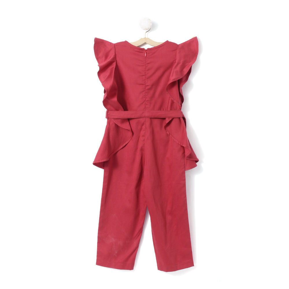 Red Belt Style Sleeveless Jumpsuit
