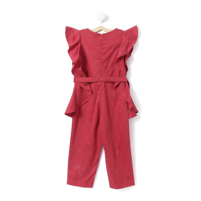 Red Belt Style Sleeveless Jumpsuit