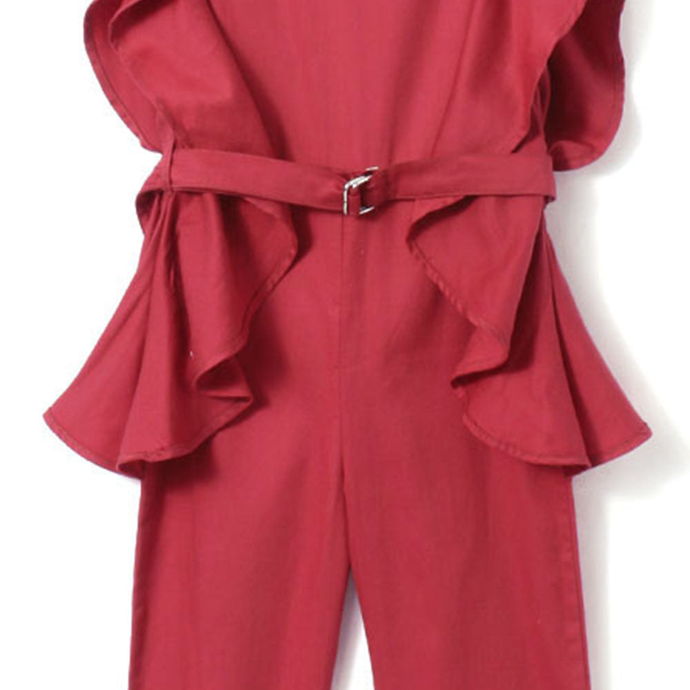 Red Belt Style Sleeveless Jumpsuit