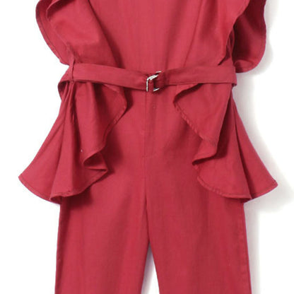 Red Belt Style Sleeveless Jumpsuit
