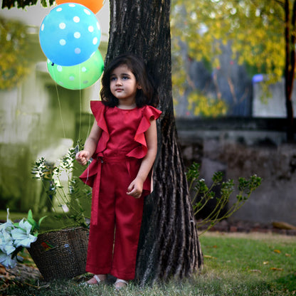 Red Belt Style Sleeveless Jumpsuit