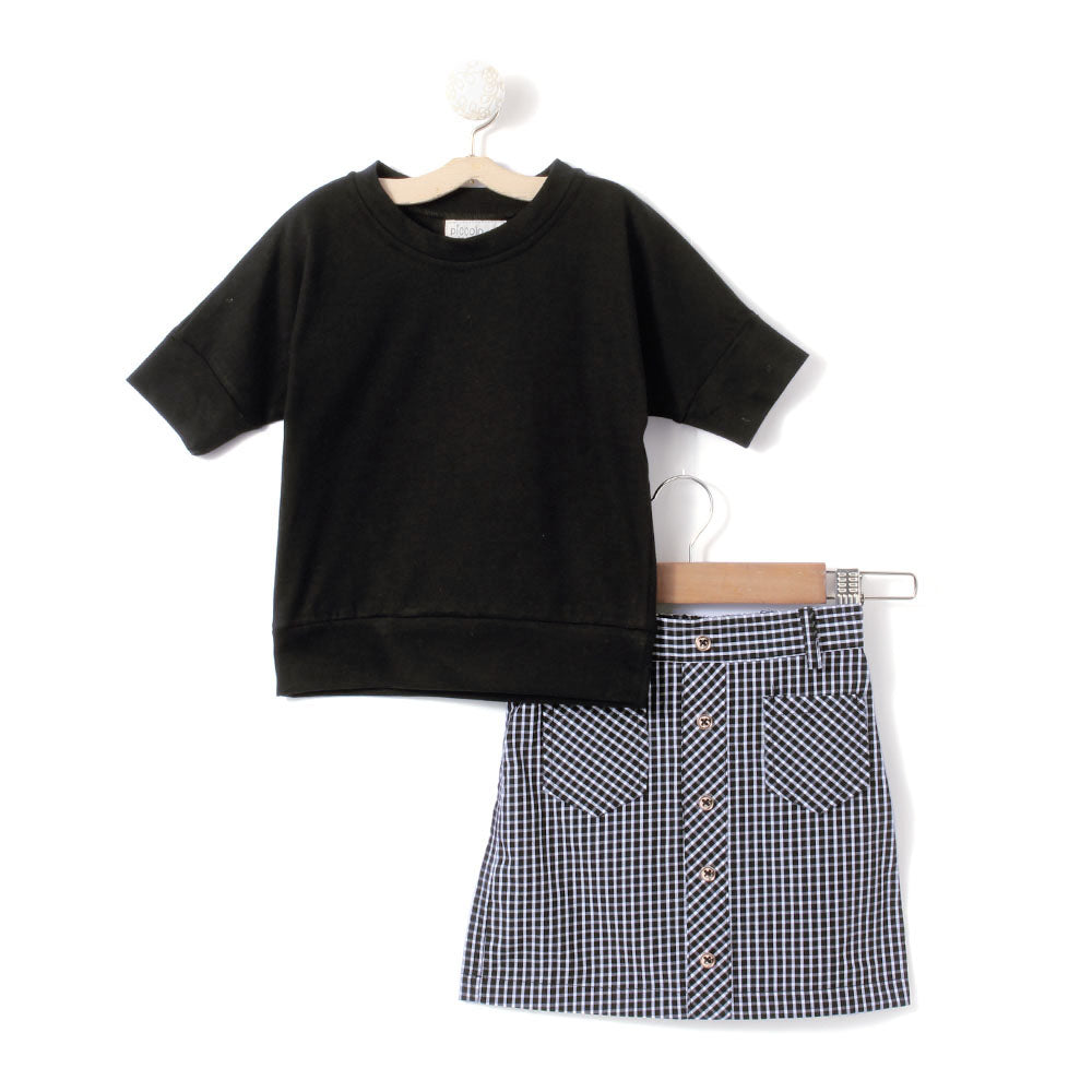Black Top and Stripe Style Skirt Set