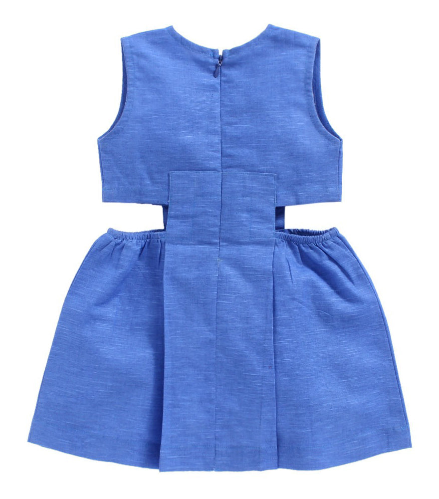 Blue Button Applique Sleeveless Dress