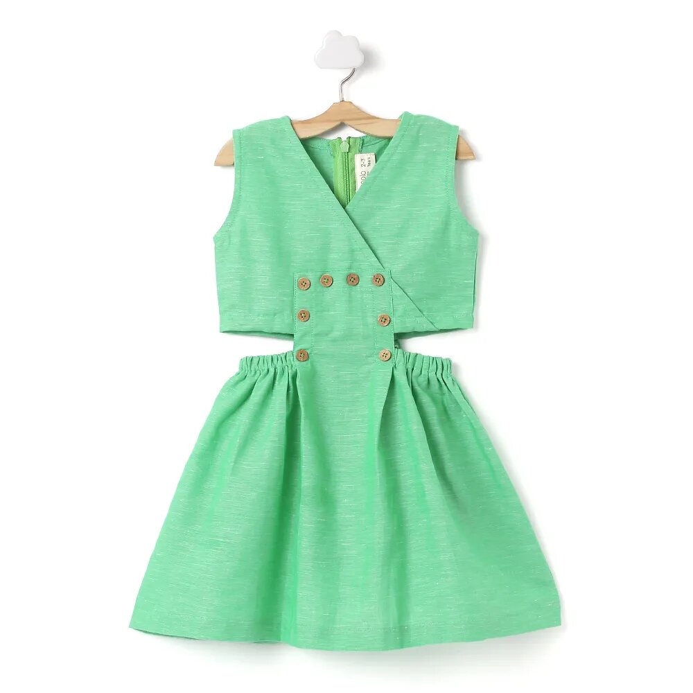 Solid Sleeveless V Neck Green Dress